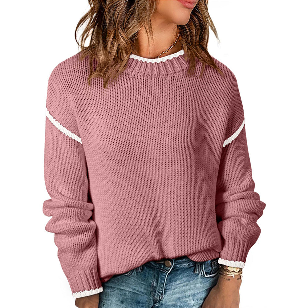 Women’s Casual Color Block Knit Sweater Long Sleeve Pullover