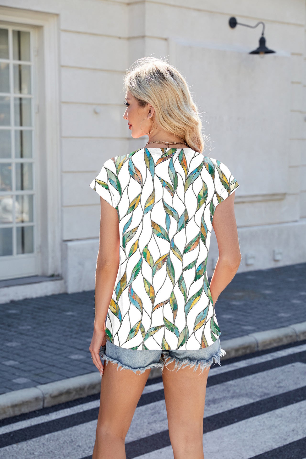 Printed Short Sleeve Round Neck Tee for Women