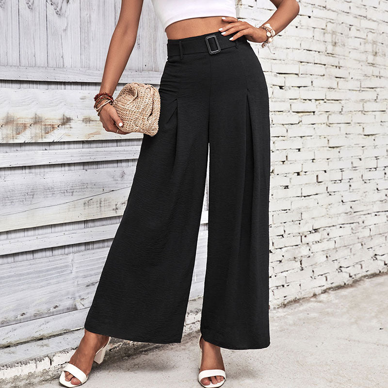 High Waist Wide Leg Solid Color Flowing Pants for Women