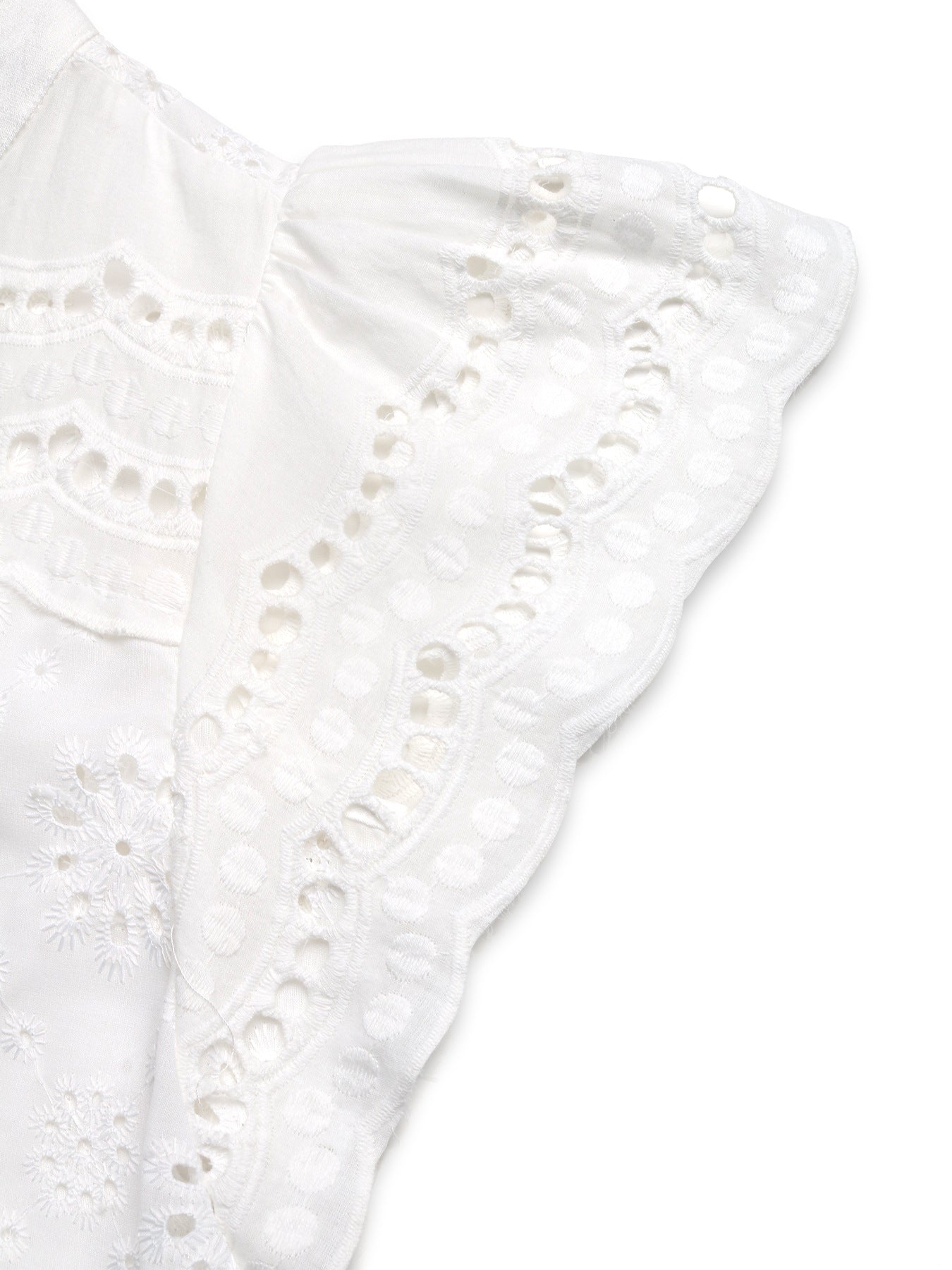 White Eyelet Ruffle Sleeve V Neck Button Blouse