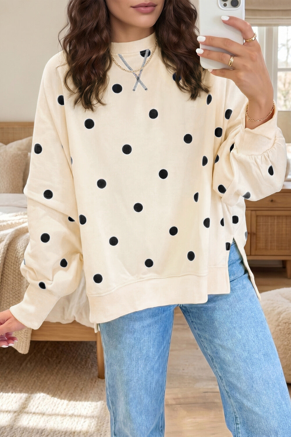Custom Polka Dot Oversized Sweatshirt Womens Casual Pullover