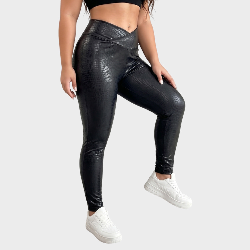 Crocodile Faux Leather Leggings High Waist Slim Fit Trendy
