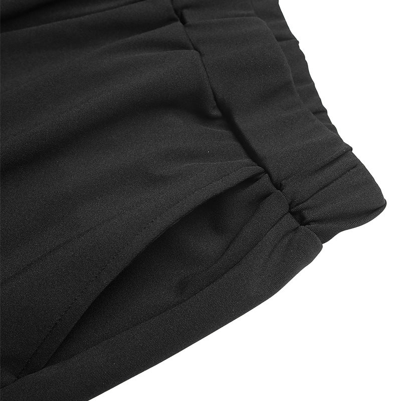 High Waist Split Hem Beaded Black Wide Leg Pants