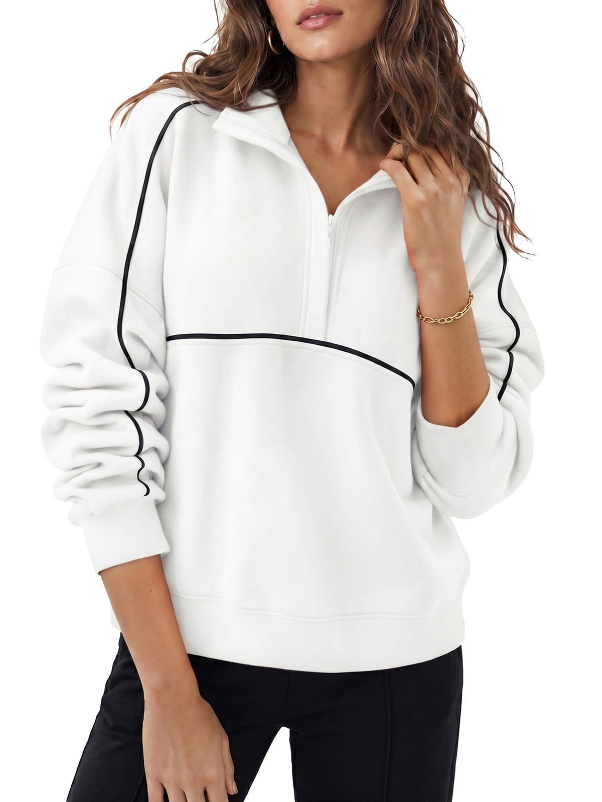 Contrast Piping Half Zip Pullover Sweatshirt
