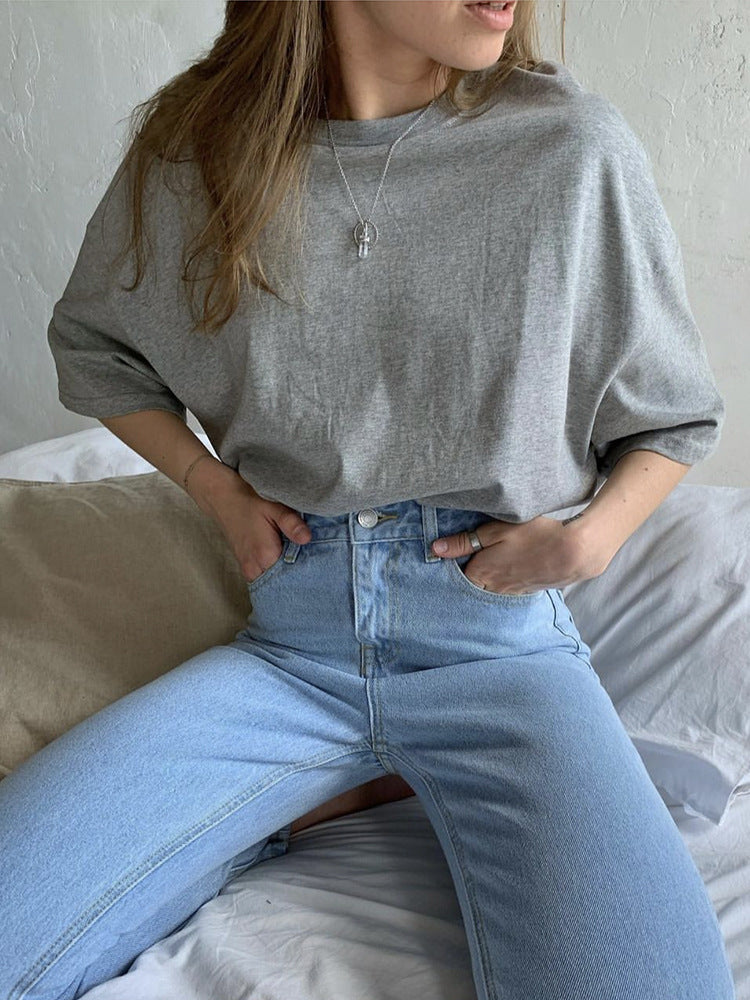 Solid Oversized T Shirt Loose Fit Crewneck Casual Tee