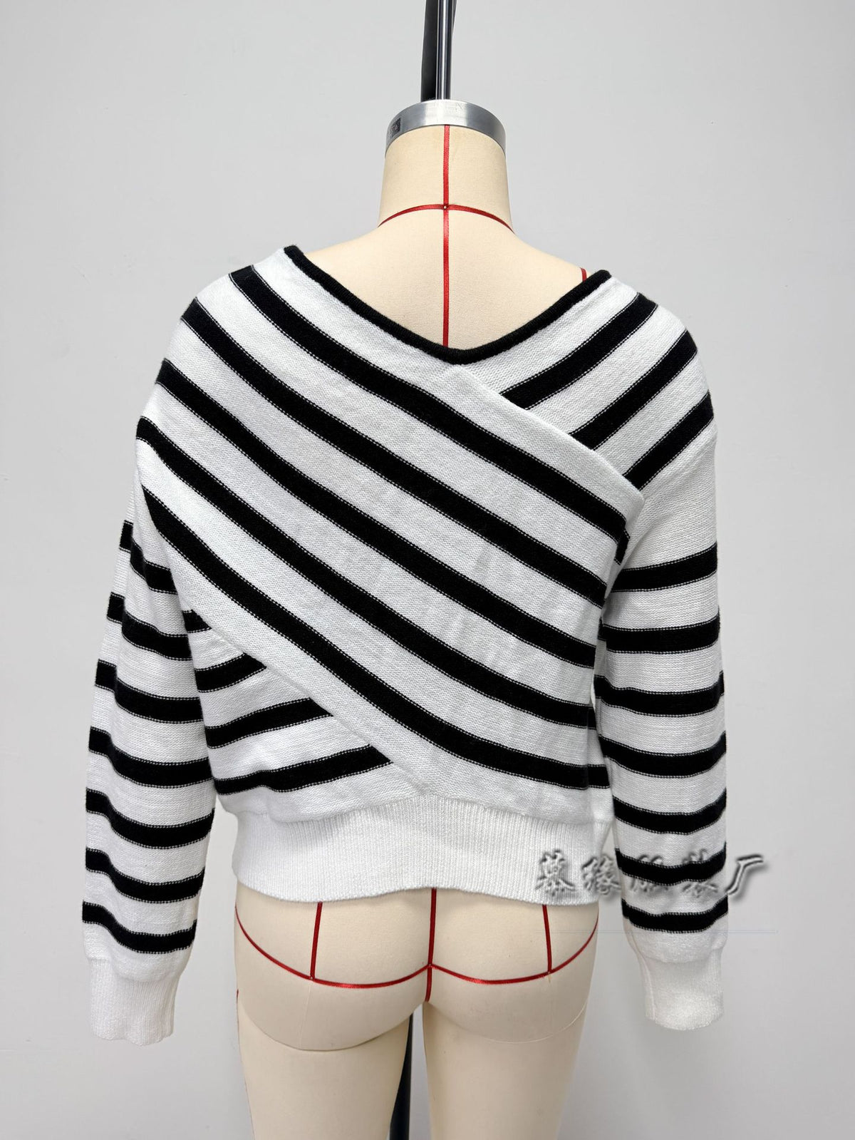 Women Striped Off Shoulder Sweater Asymmetric Knit Top