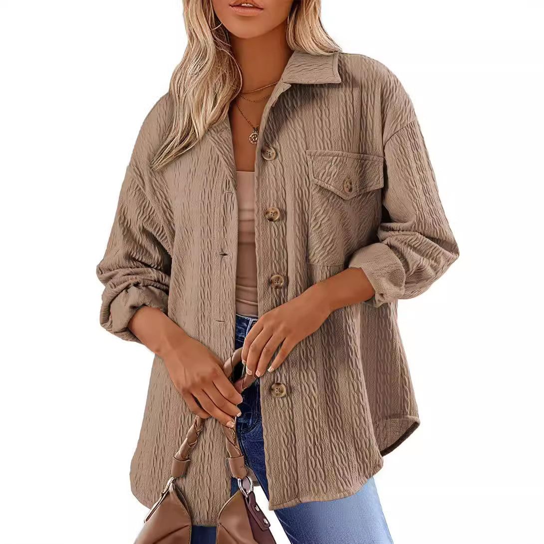 Women's Textured Shacket Oversized Button Down Shirt