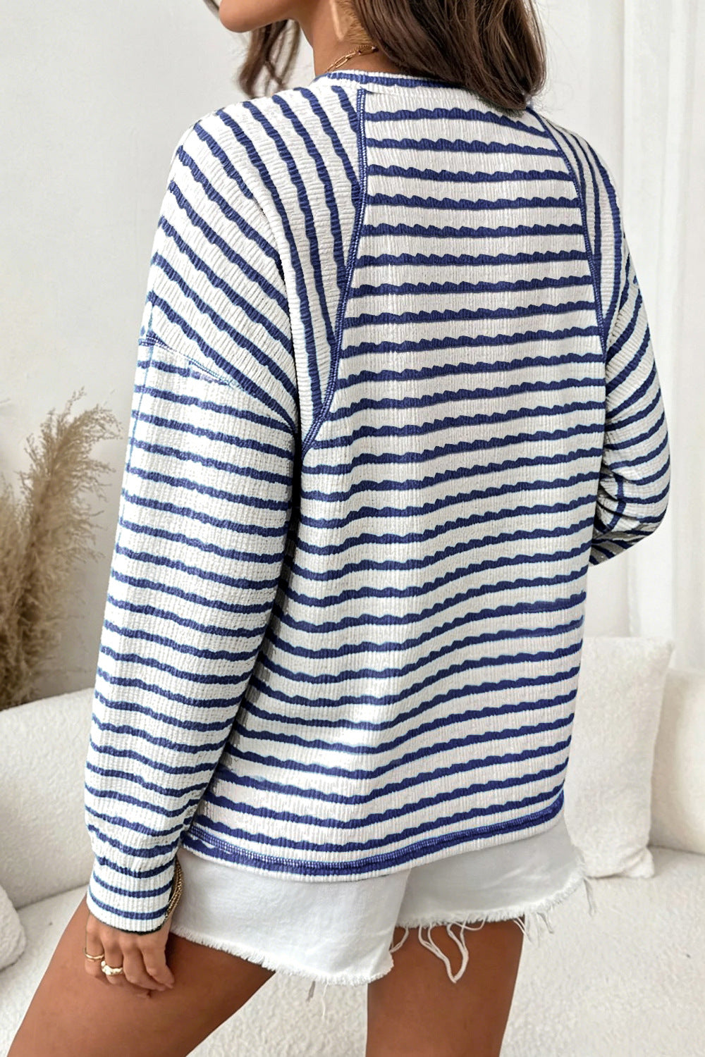 Top Casual Textured Striped Long Sleeve Pullover Knit