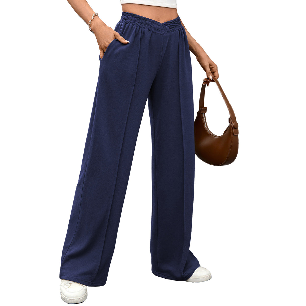 Women's Casual Wide Leg Pants Elastic Waist with Pockets