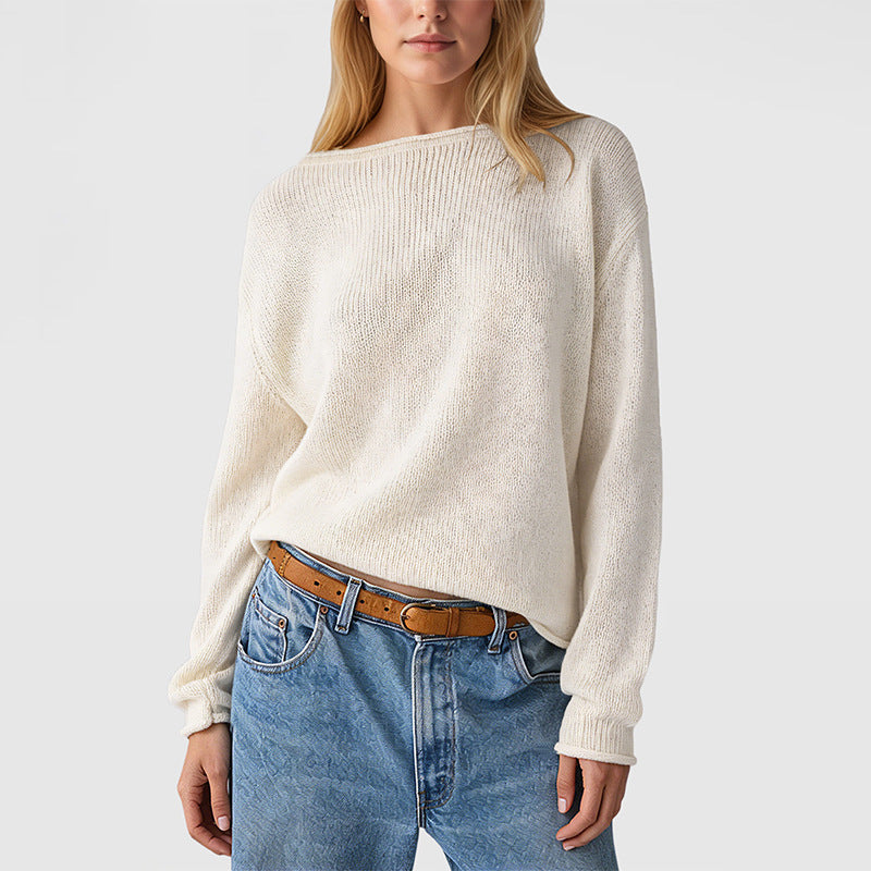 Striped Oversized Crew Neck Knit Sweater Casual Pullover