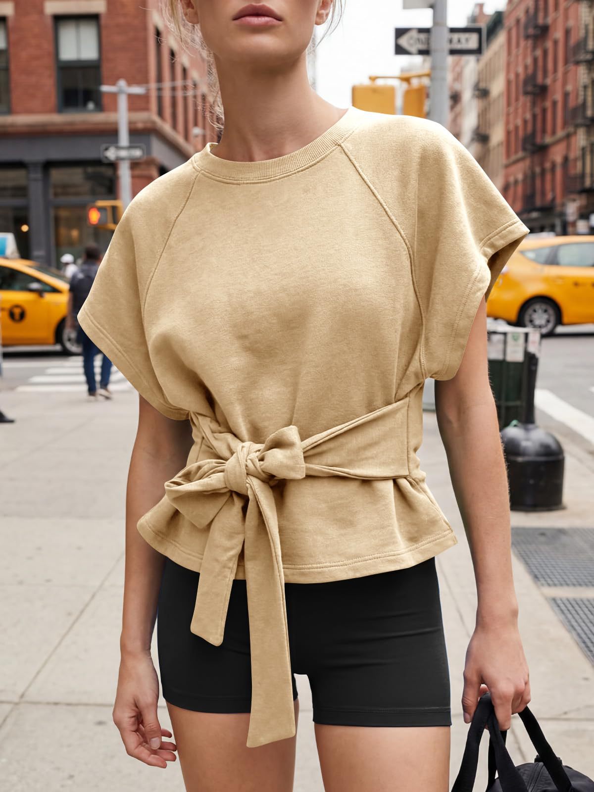 Solid Tie Waist Blouse Oversized Boutique Peplum Top