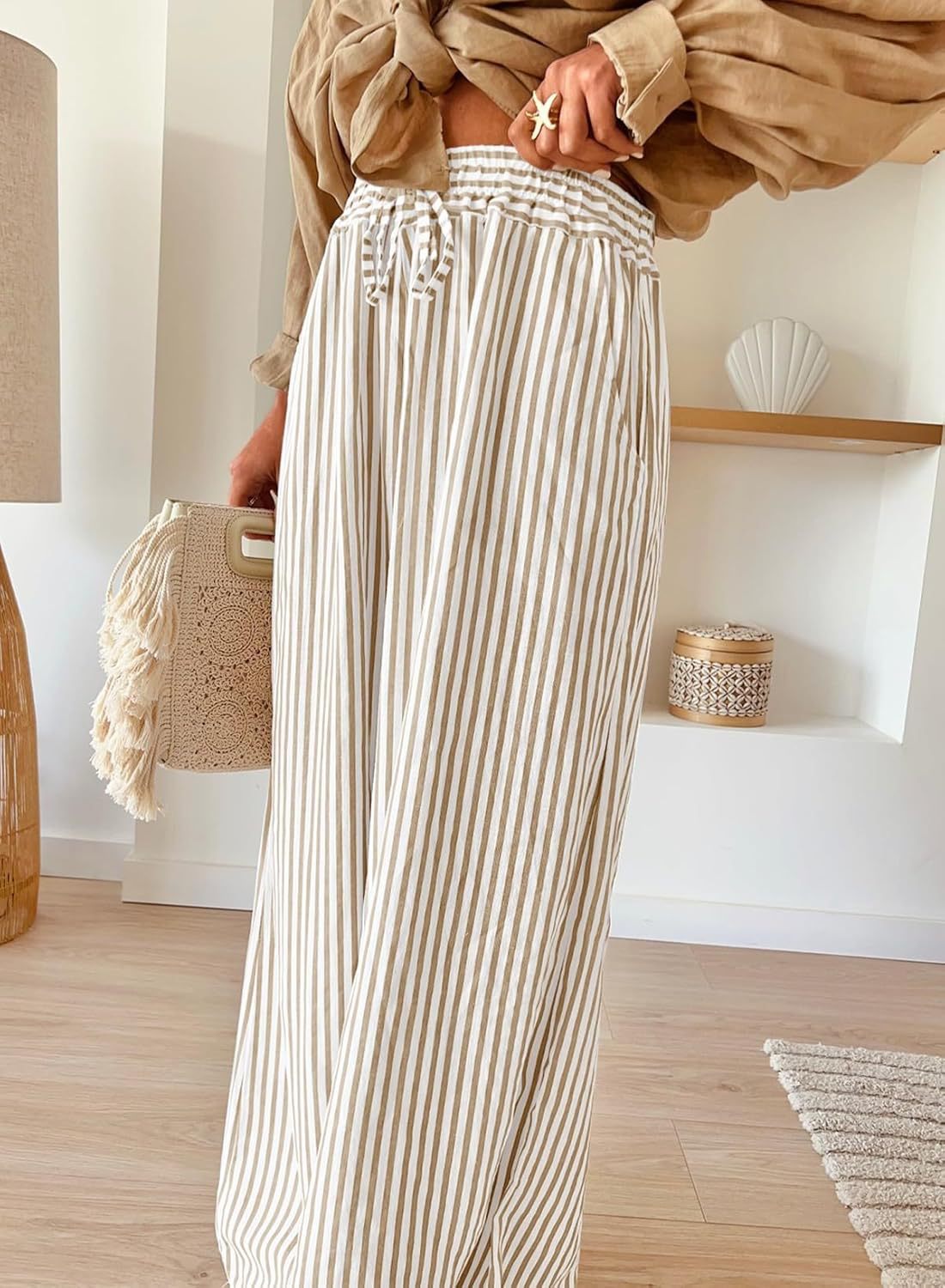 Striped Wide Leg Pants Casual Boho Trendy