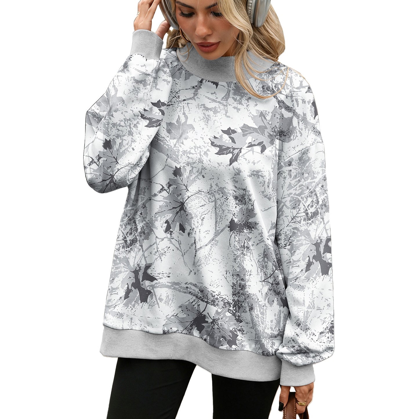 Camo Print Oversized Crew Neck Pullover Sweatshirt