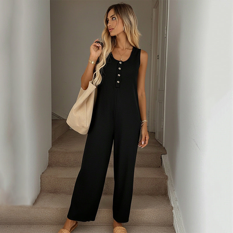 Spring Summer Casual Loose Strap Jumpsuit for Women