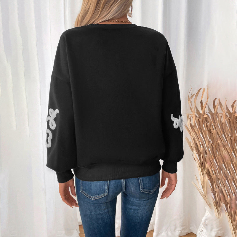 Women's Casual Crew Neck Towel Embroidered Sweater