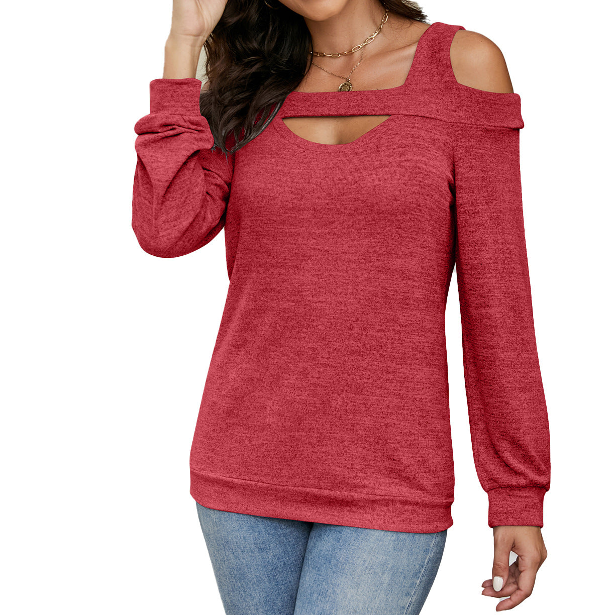 Women's Cold Shoulder Cutout Long Sleeve Loose Top