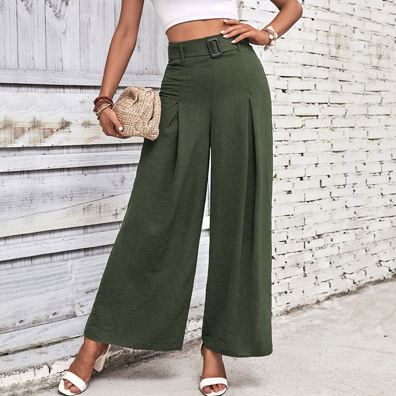 High Waist Wide Leg Solid Color Flowing Pants for Women