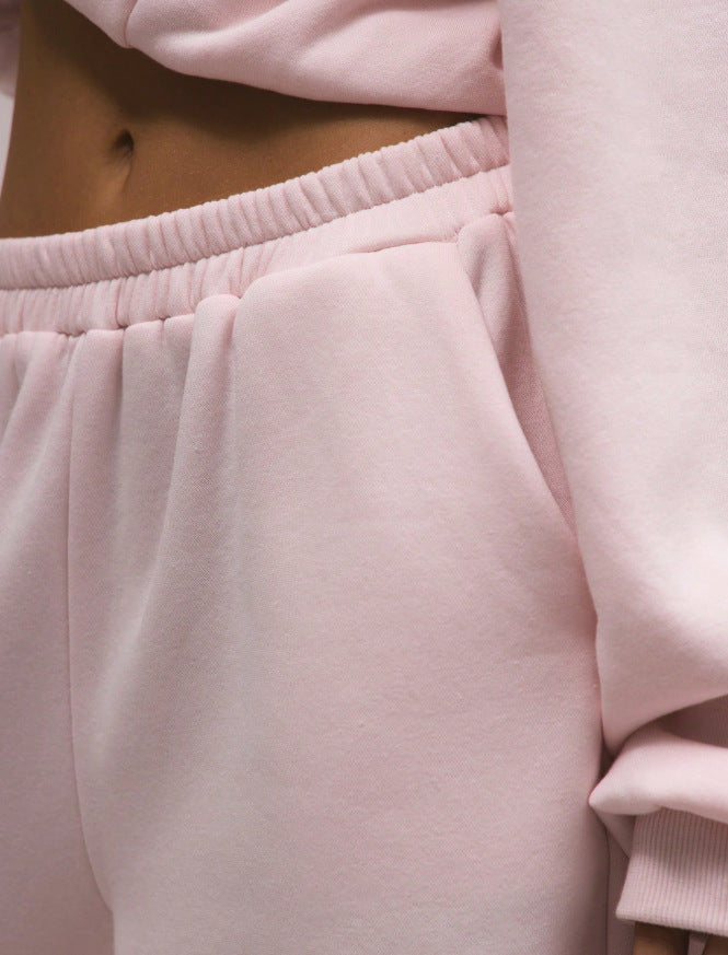Pink Hooded Sweatshirt Wide Leg Pants Set