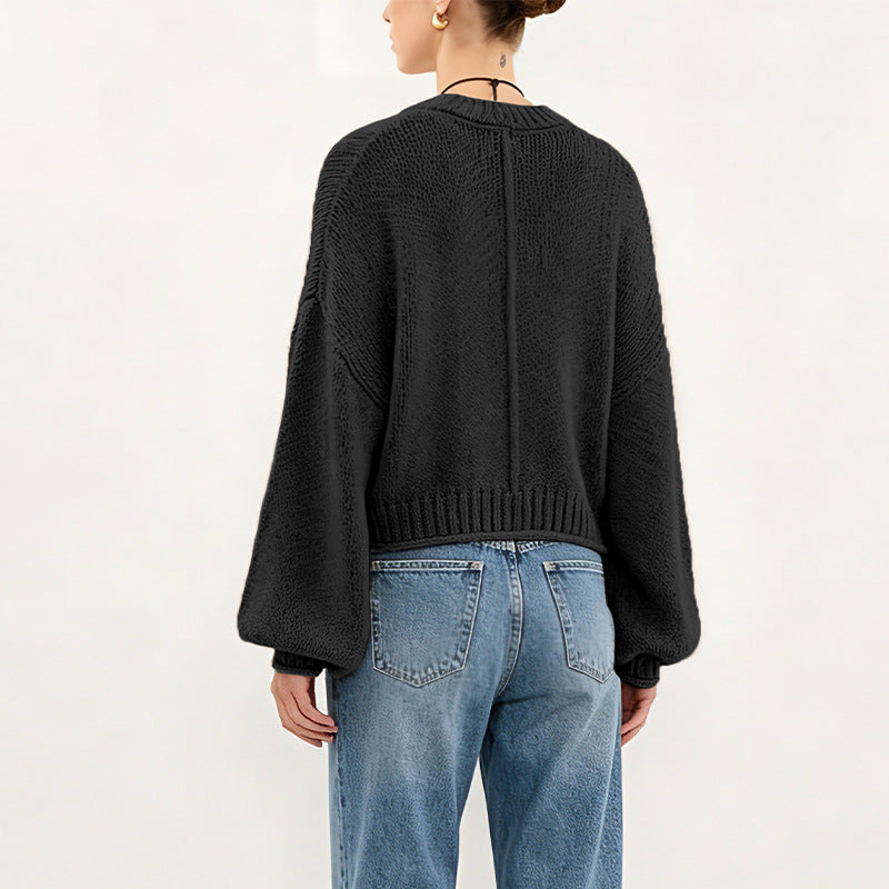 Women's Oversized Chunky Crew Neck Balloon Sleeve Sweater