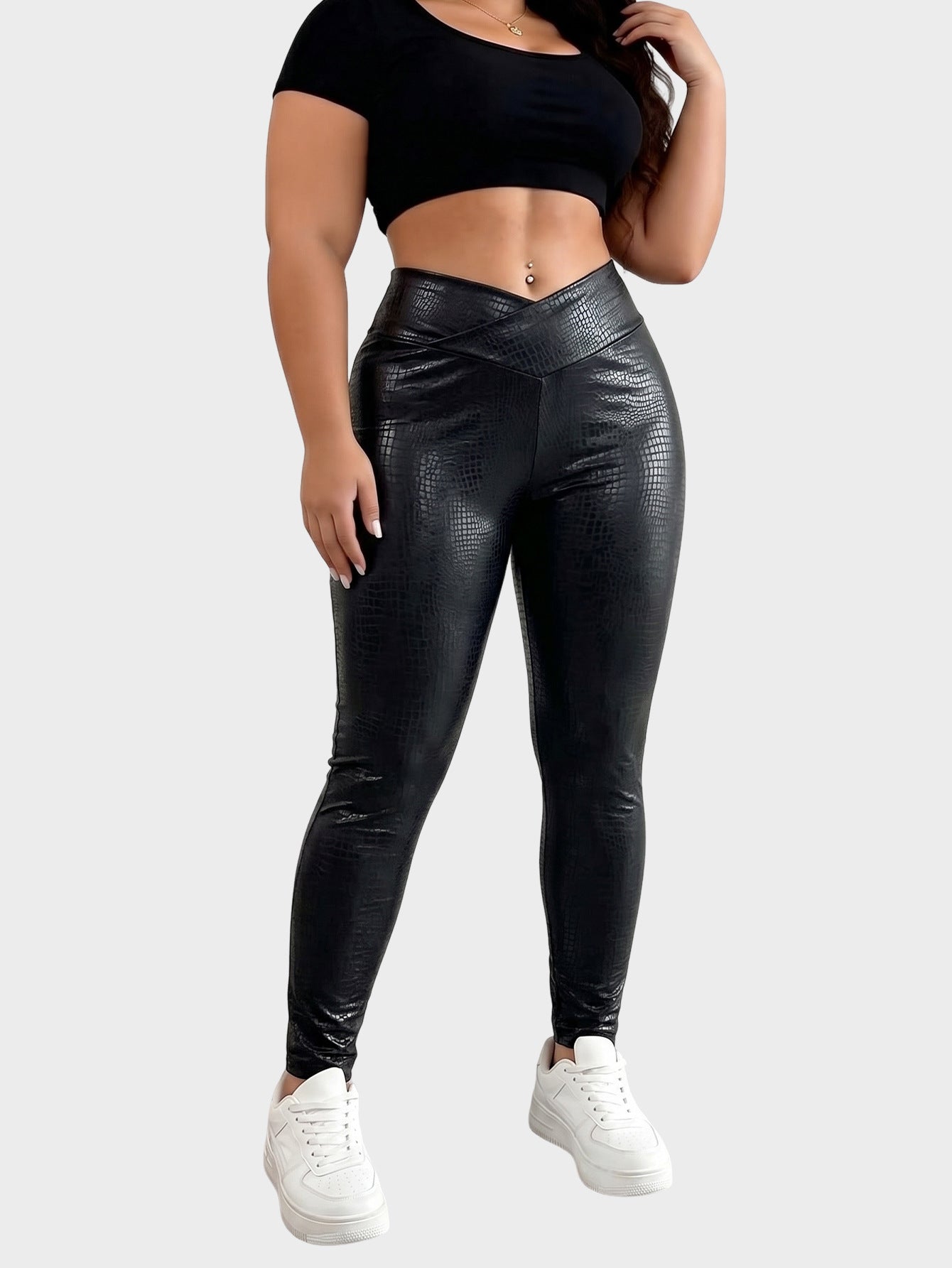 Crocodile Faux Leather Leggings High Waist Slim Fit Trendy