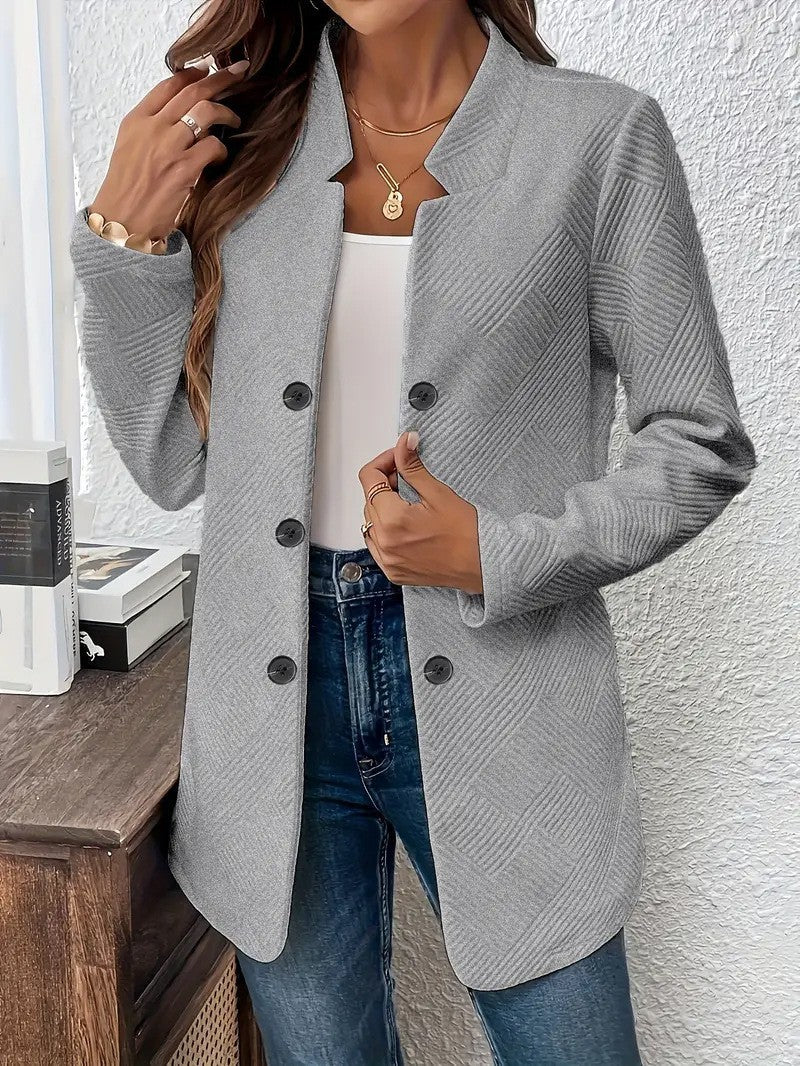 Womens Textured Double Breasted Blazer Stand Collar