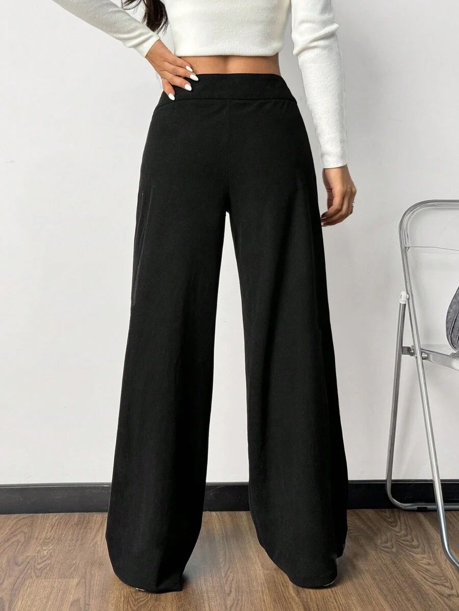 Black High Waist Wide Leg Palazzo Pants for Women