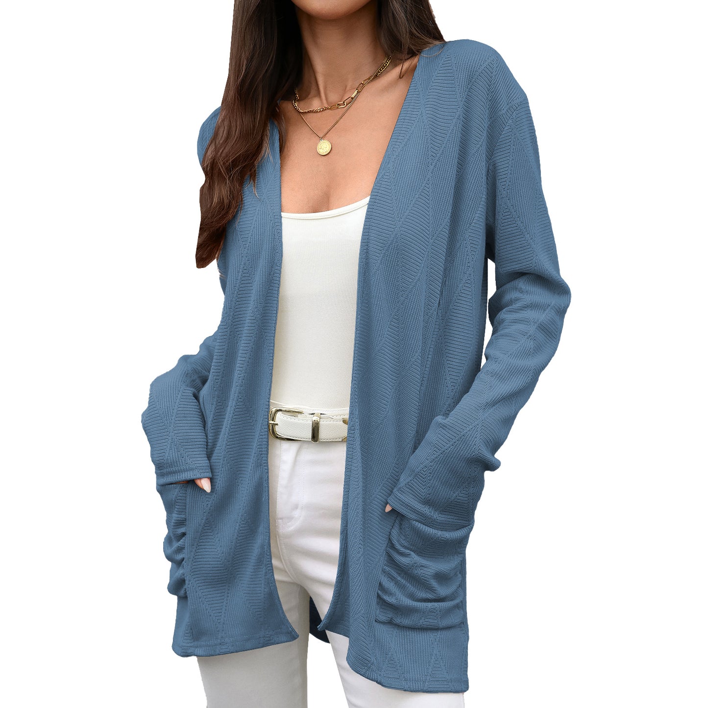 Women's Open Front Knit Cardigan Long Sleeve Pockets