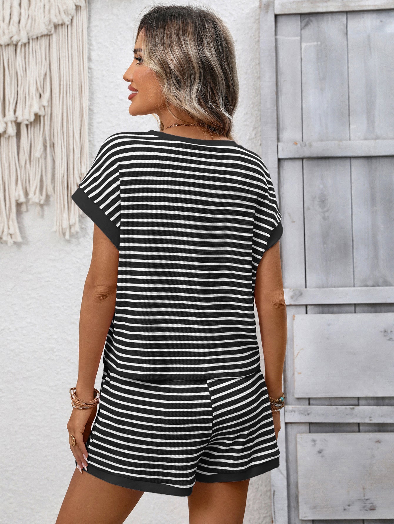 Striped Tee Short Set Lounge Outfit