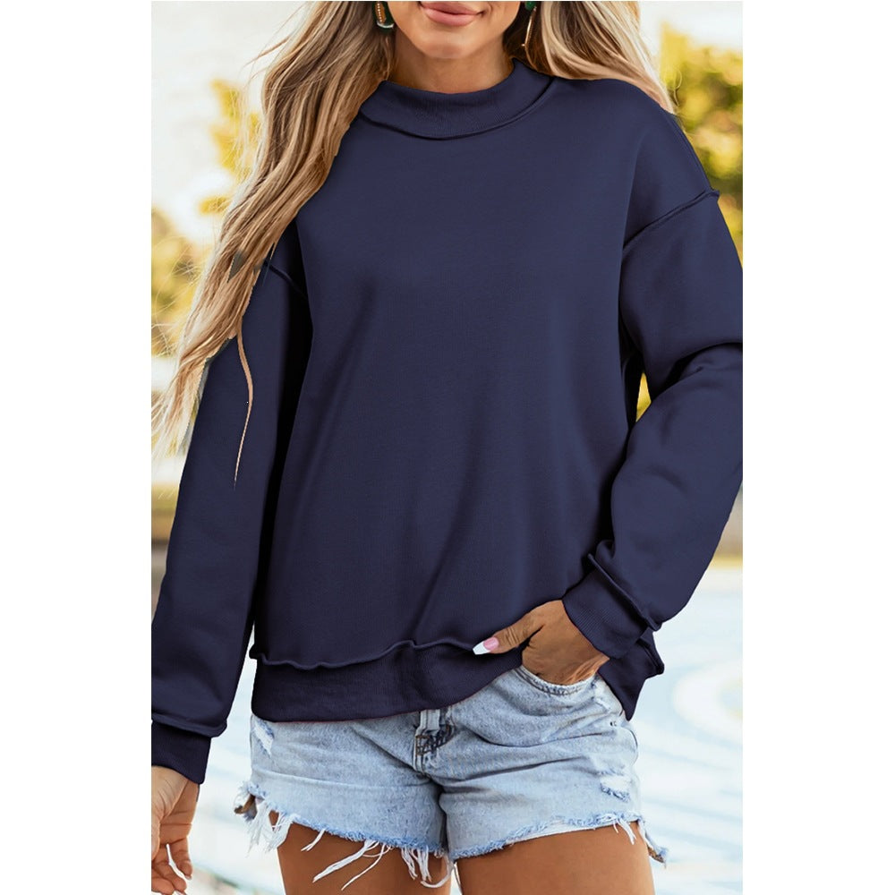 Women's Oversized Raw Hem Mock Neck Sweatshirt