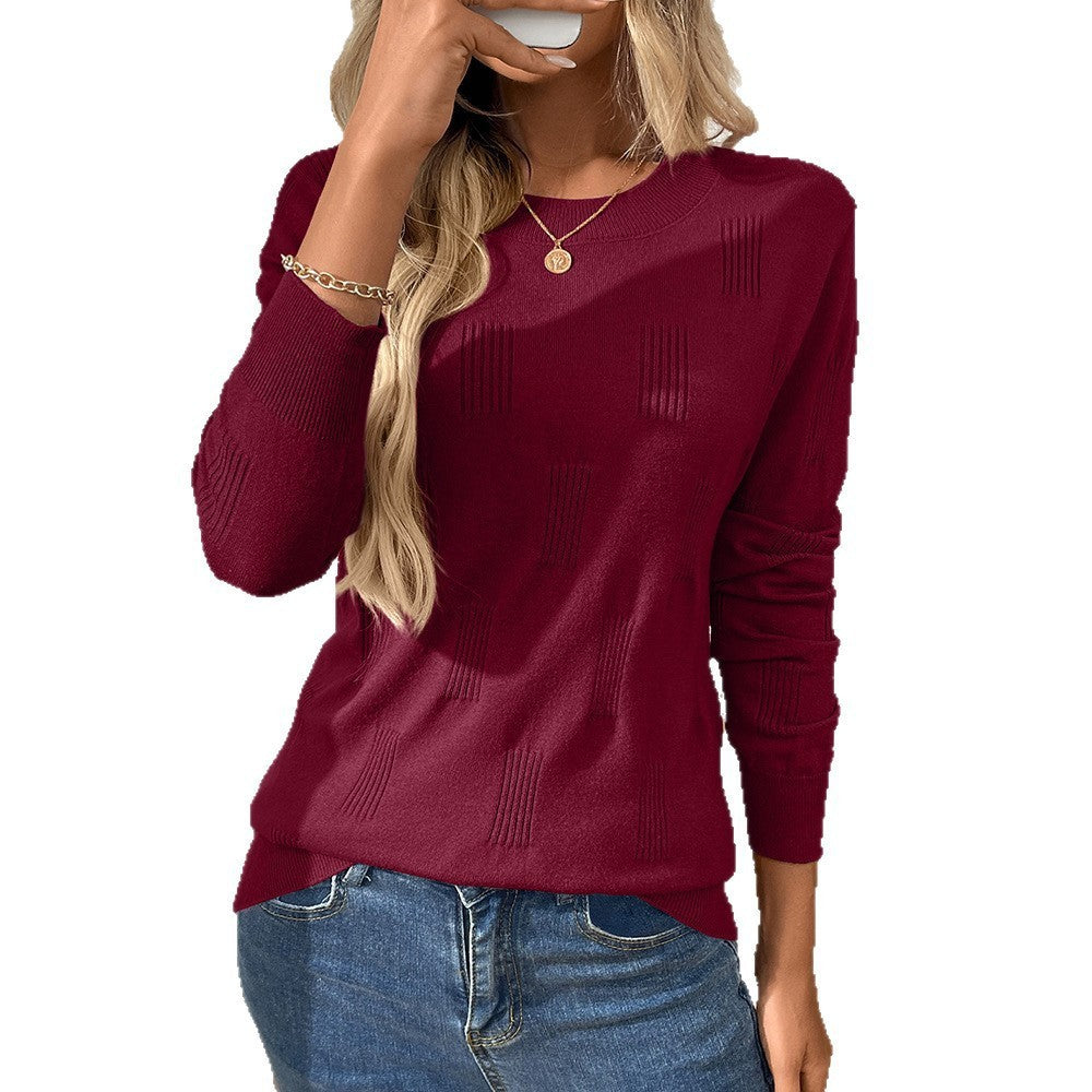 Textured Knit Pullover Sweater with Crew Neck