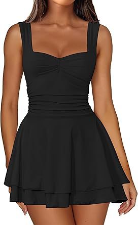 Square Neck Ruched Waist Tiered Mini Dress for Women