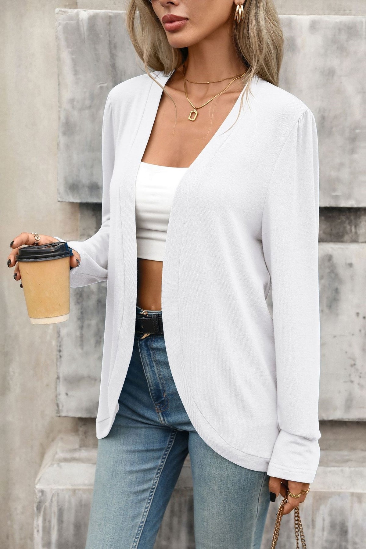 Women's Open Front Knit Cardigan Long Sleeve Solid Blazer