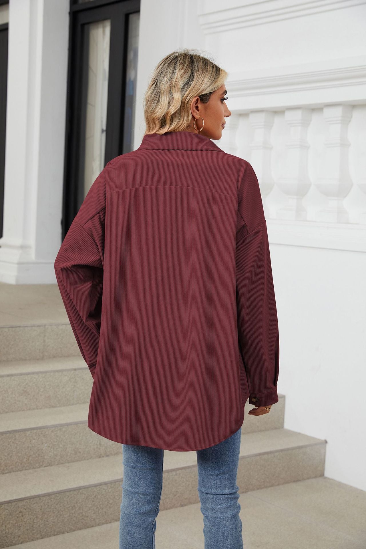 Solid Color Lapel Button-down Long-sleeved Loose Shirt