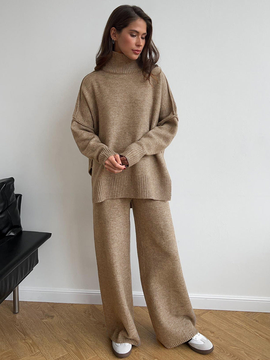 Turtleneck Knit Sweater Pants Set Relaxed Fit