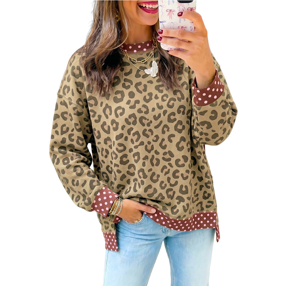 Women's Oversized Leopard Polka Dot Color Block Sweatshirt