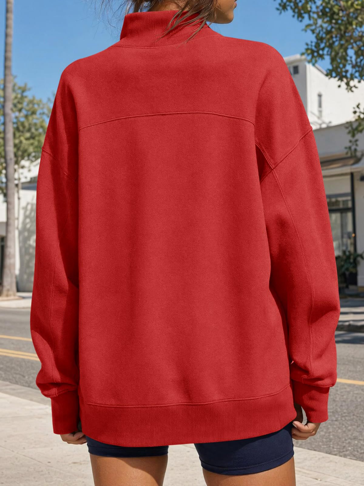 Mock Neck Oversized Womens Sweatshirt Solid Pullover Top