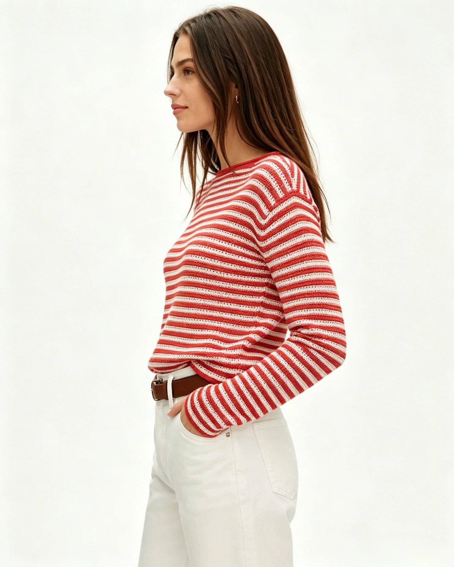 Striped Oversized Sweater Casual Crew Neck Fall Pullover