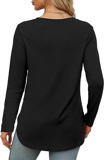 Women's Casual Long Sleeve Tunic Top Round Neck Side Slit