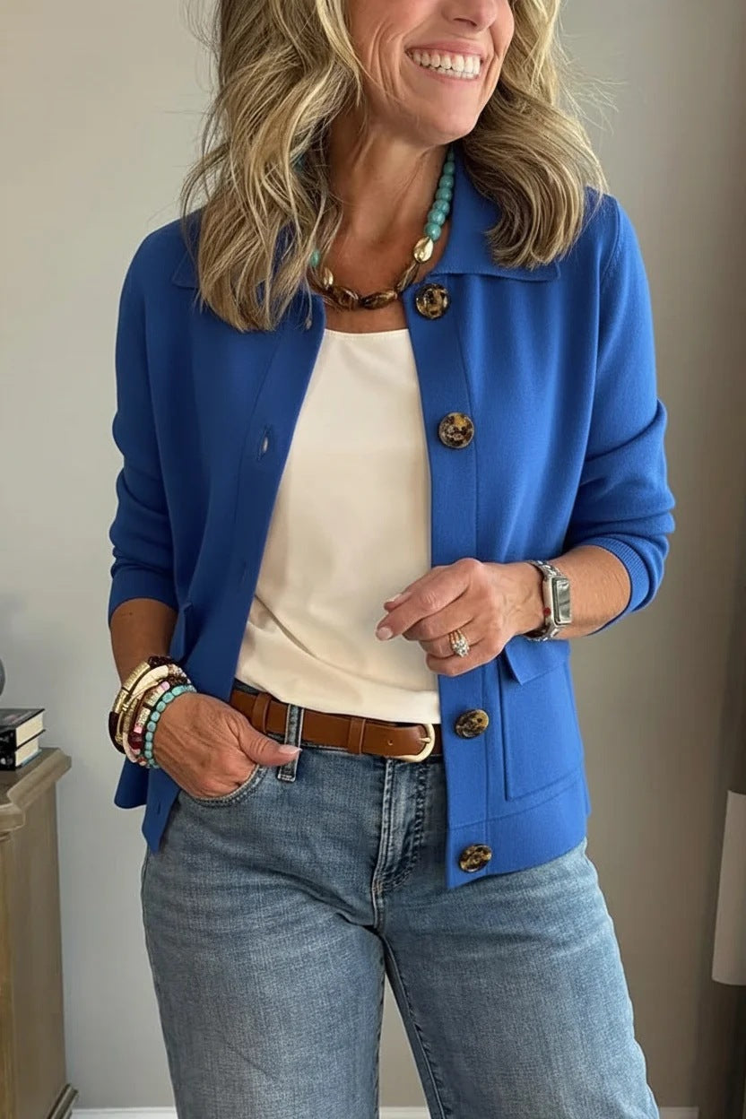 Women's Cropped Button Front Jacket Casual Fall Blazer