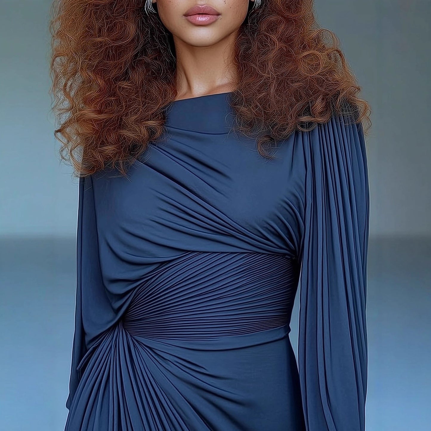 Women's Draped Ruched Batwing Sleeve Maxi Dress