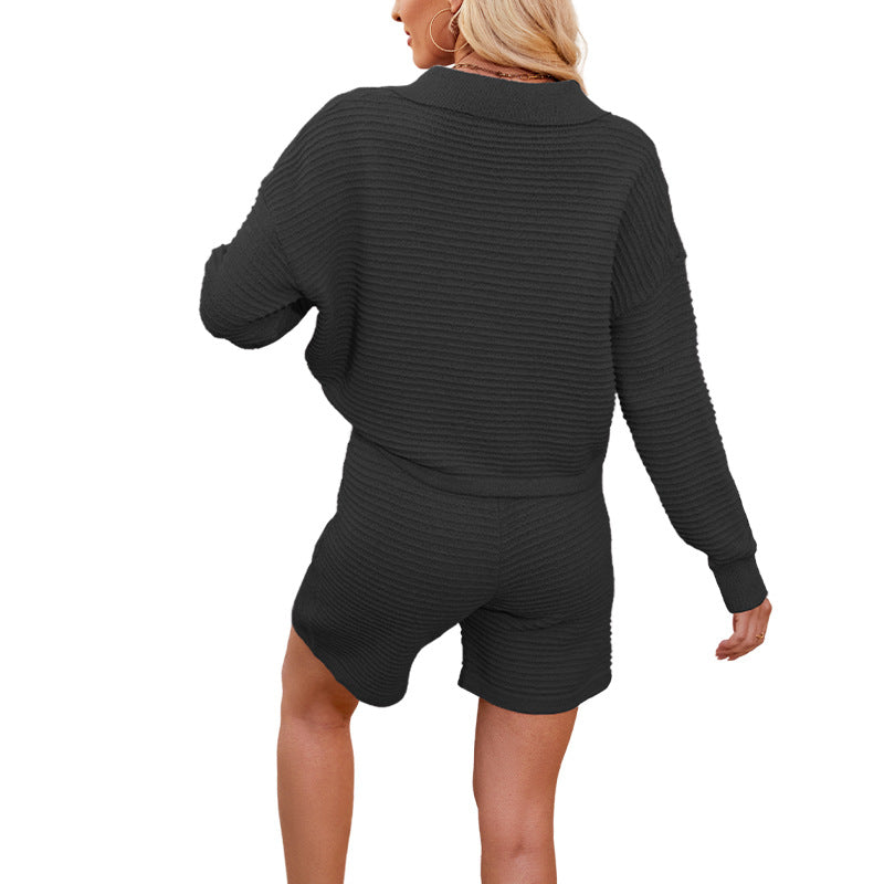 Summer Knit Shorts & Sweater Set – Casual Relaxed Two-Piece