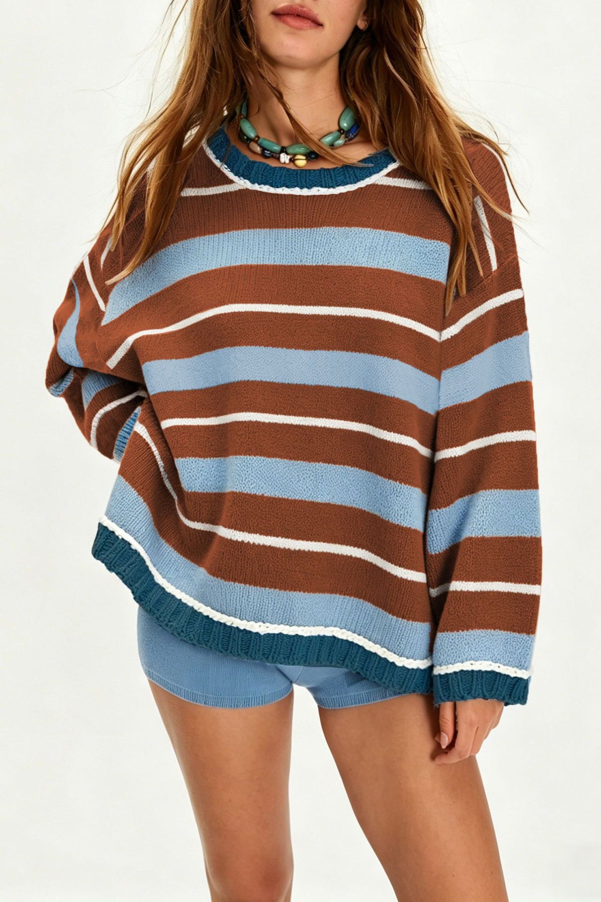 Women's Oversized Striped Crew Neck Knit Sweater