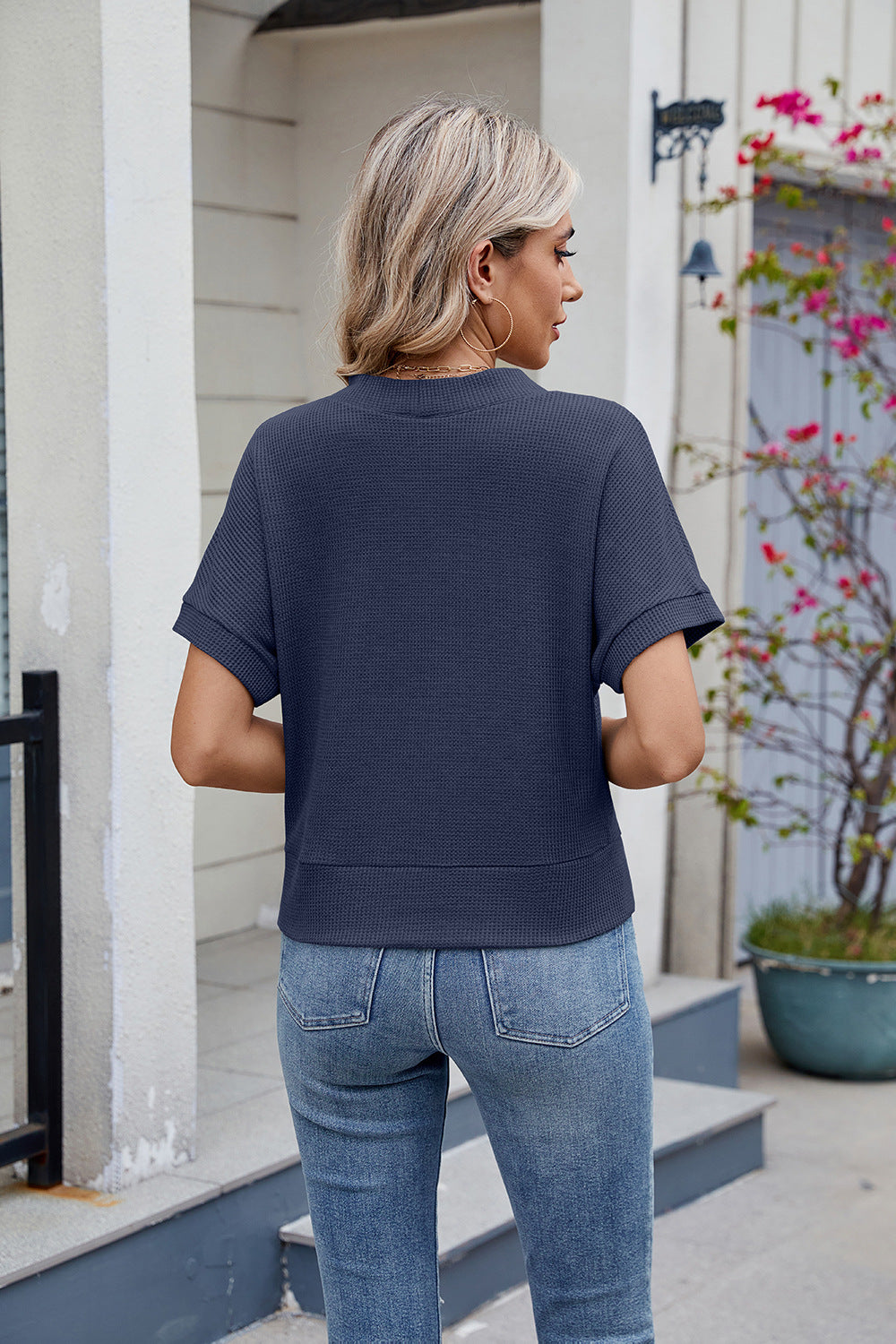 Button Short Sleeve Top Cardigan V-Neck