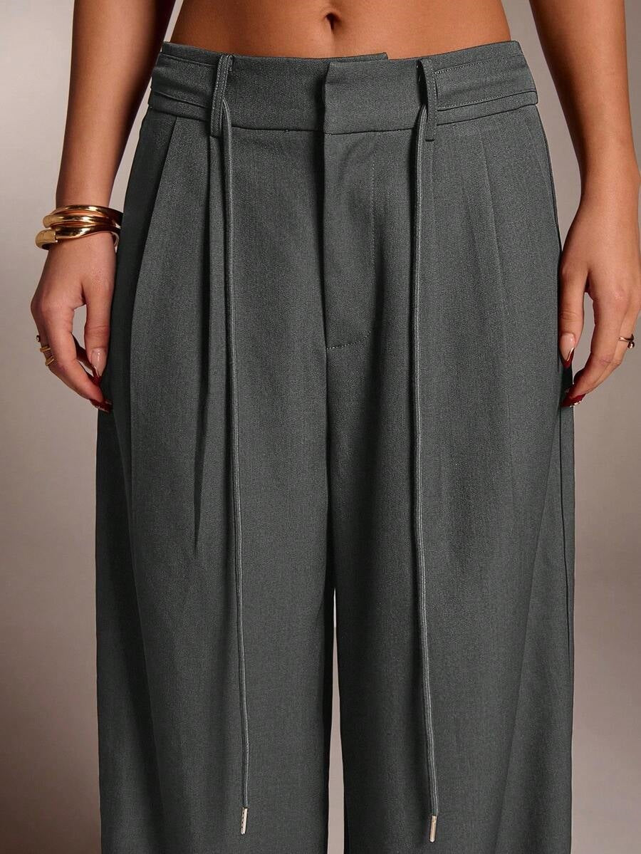 Women's High Waist Tie Wide Leg Dress Pants