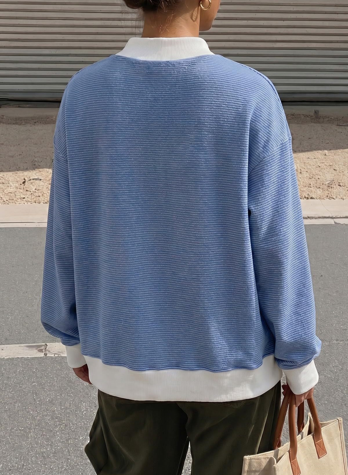 Striped Colorblock Oversized Long Sleeve Casual Sweatshirt