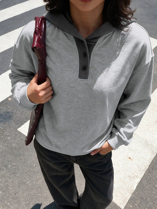 Women's Oversized Color Block Half Button Hoodie