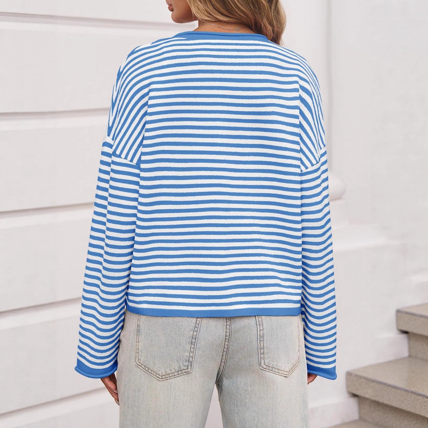 Striped Colorblock Knit Cardigan Long Sleeve Casual Jacket