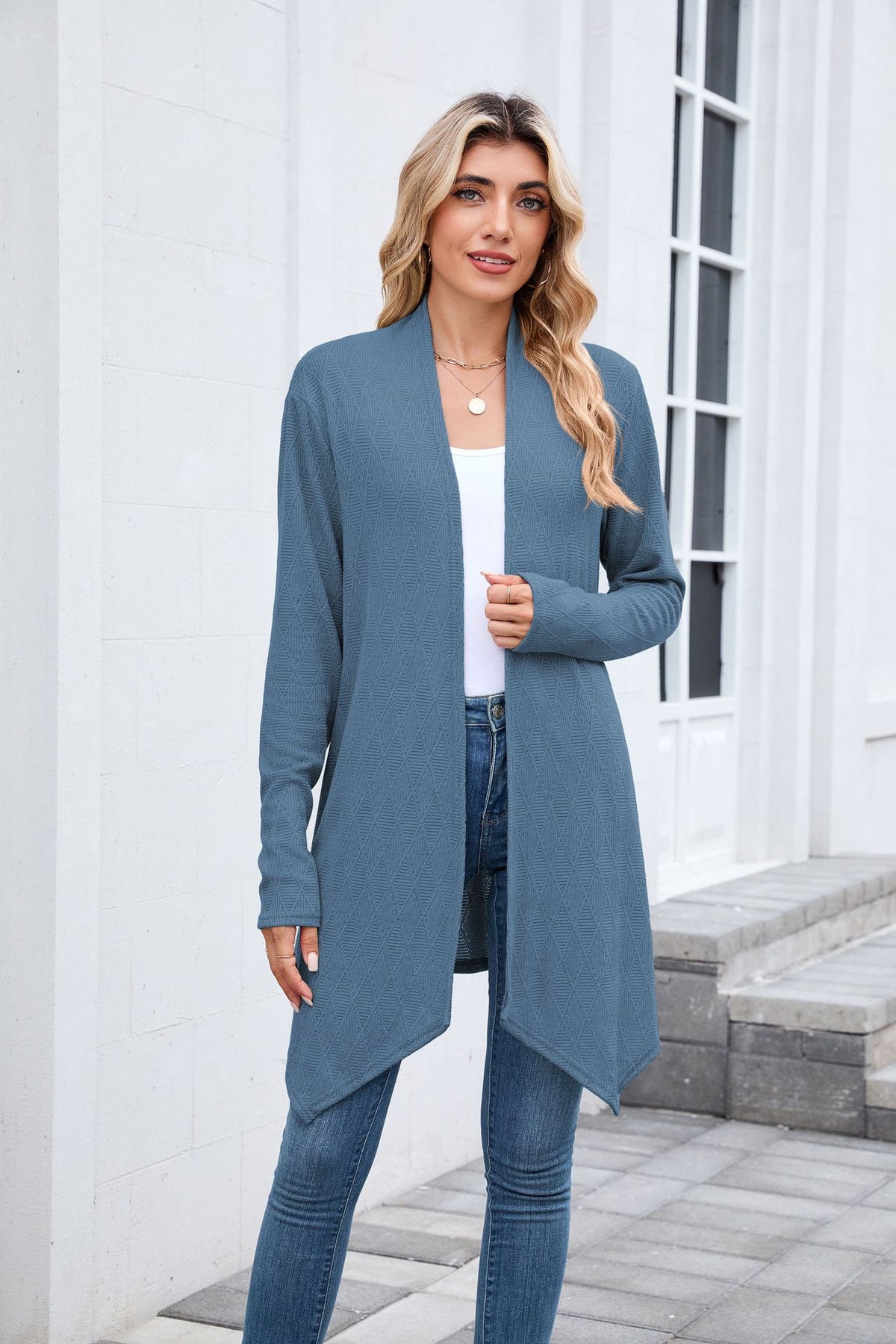 Women's Textured Open Front Long Knit Cardigan Sweater