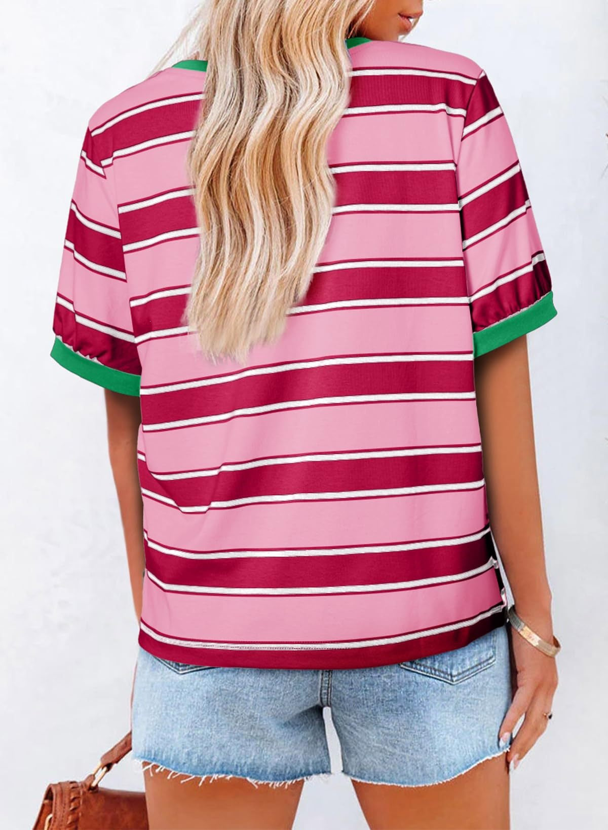 Striped Color Block Short Sleeve Casual Summer Tee