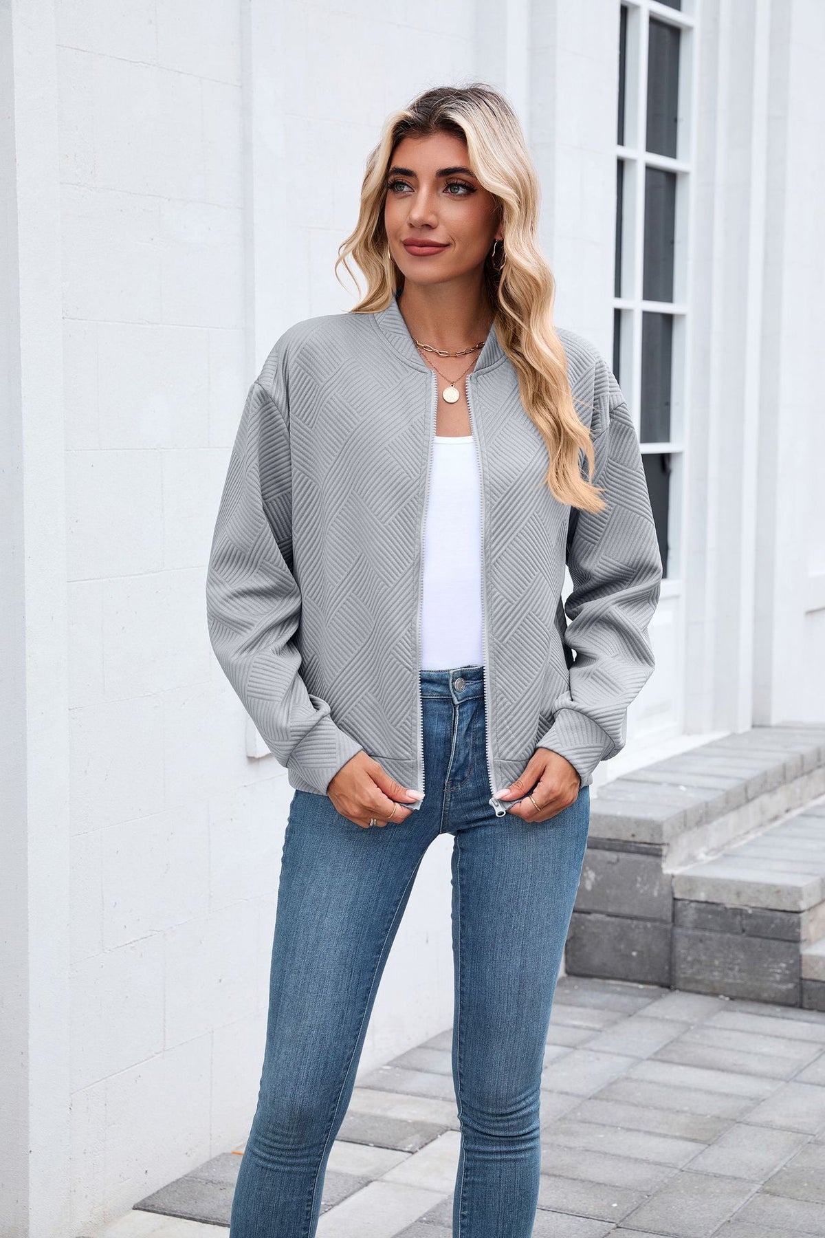 Women's Oversized Quilted Zip-Up Bomber Jacket
